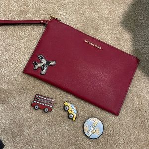 Michael Kors Mercer Red Wristlet with attachments